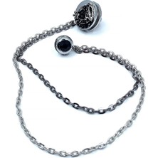 Kravatkolik Gümüş Renk Siyah Taşlı Zincirli Ceket Yaka Iğnesi YI378