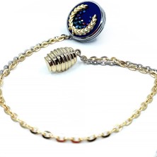 Kravatkolik Mavi Renk Gümüş Kasa Zincirli Ceket Yaka Iğnesi YI353