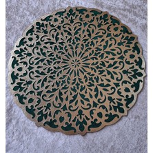 Sehara Orta Sehpa Runneri/Masa Örtüsü/ Kadife/S.Deri Işlemelı/Yeşıl-Gold/46cm