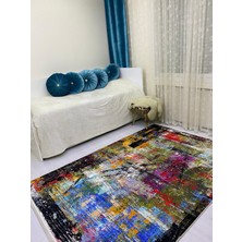 Vahdet Modern-Avangard Baskılı Yıkanabilir Dokuma Halı  Taban Çok Renkli VH037