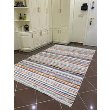 Vahdet Modern-Avangard Baskılı Halı Yıkanabilir Dokuma Taban Renkli Çizgili VH028