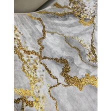 Vahdet Modern-Avangard Baskılı Halı Yıkanabilir Dokuma Tabanlı Mermer Desenli Gri Bej Kahve Damarlı VH065