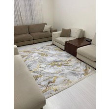Vahdet Modern-Avangard Baskılı Halı Yıkanabilir Dokuma Tabanlı Mermer Desenli Gri Bej Kahve Damarlı VH065