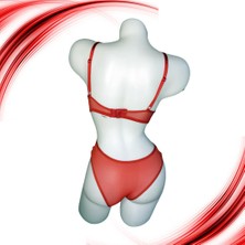 Raymal Fashion Tam Dolgulu Kırmızı Dantelli Şeritli Bustiyer Takımı