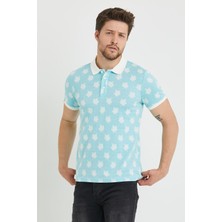 Polo State Erkek Jakar Desenli Polo Yaka T-Shirt  Mavi