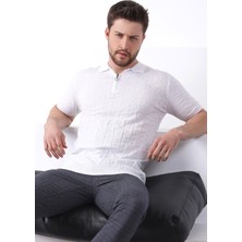 Ferraro Beyaz Polo Yaka Fermuarlı Erkek Pamuk Triko T-Shirt