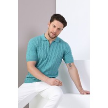 Ferraro Mint Polo Yaka Fermuarlı Erkek Pamuk Triko T-Shirt