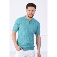 Ferraro Mint Polo Yaka Fermuarlı Erkek Pamuk Triko T-Shirt
