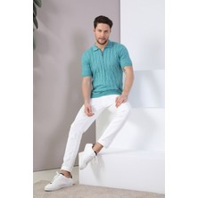 Ferraro Mint Polo Yaka Fermuarlı Erkek Pamuk Triko T-Shirt