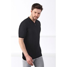 Ferraro Siyah Polo Yaka Fermuarlı Erkek Pamuk Triko T-Shirt