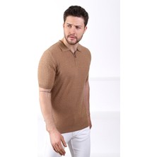 Ferraro Camel Polo Yaka Fermuarlı Erkek Pamuk Triko T-Shirt