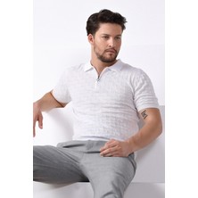 Ferraro Beyaz Polo Yaka Fermuarlı Erkek Pamuk Triko T-Shirt