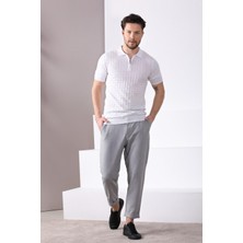 Ferraro Beyaz Polo Yaka Fermuarlı Erkek Pamuk Triko T-Shirt