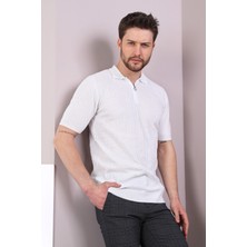 Ferraro Beyaz Polo Yaka Fermuarlı Erkek Pamuk Triko T-Shirt