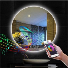 Global Led Mirror 60 cm Bluetoothlu Dokunmatik Tuşlu Buğu Yapmayan Ledli Yuvarlak Banyo Aynası