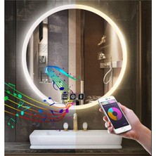 Global Led Mirror 60 cm Bluetoothlu Dokunmatik Tuşlu Buğu Yapmayan Ledli Yuvarlak Banyo Aynası