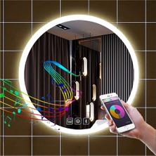 Global Led Mirror 50 cm Bluetoothlu Dokunmatik Tuşlu Buğu Yapmayan Ledli Yuvarlak Banyo Aynası