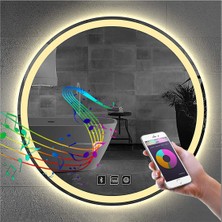 Global Led Mirror 50 cm Bluetoothlu Dokunmatik Tuşlu Buğu Yapmayan Ledli Yuvarlak Banyo Aynası