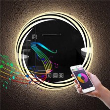 Global Led Mirror 50 cm Bluetoothlu Dokunmatik Tuşlu Buğu Yapmayan Ledli Yuvarlak Banyo Aynası