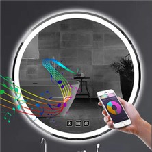 Global Led Mirror 45 cm Bluetoothlu Dokunmatik Tuşlu Buğu Yapmayan Ledli Yuvarlak Banyo Aynası