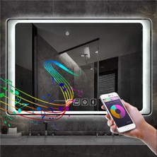 Global Led Mirror 70X110 cm Bluetoothlu Dokunmatik Tuşlu Buğu Yapmayan Ledli Banyo Aynası