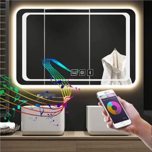 Global Led Mirror 70X110 cm Bluetoothlu Dokunmatik Tuşlu Buğu Çözücü Ledli Banyo Aynası