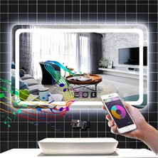 Global Led Mirror 75X105 cm Müzik Çalarlı Dokunmatik Tuşlu Buğu Yapmayan Ledli Banyo Aynası