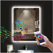 Global Led Mirror 65X90 cm Bluetoothlu Dokunmatik Tuşlu Buğu Yapmayan Ledli Banyo Aynası