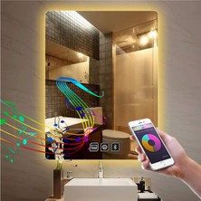 Global Led Mirror 60X70 cm Bluetoothlu Dokunmatik Tuşlu Buğu Çözücü Ledli Banyo Aynası