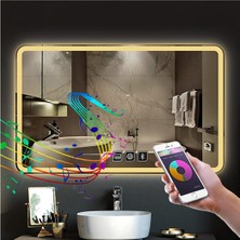 Global Led Mirror 50X65 cm Bluetoothlu Dokunmatik Tuşlu Buğu Çözücü Ledli Banyo Aynası