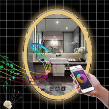 Global Led Mirror 80X100 cm Bluetoothlu Dokunmatik Tuşlu Buğu Yapmayan Ledli Elips Banyo Aynası