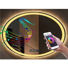 Global Led Mirror 73X93 cm Müzik Çalarlı Dokunmatik Tuşlu Buğu Çözücü Ledli Elips Banyo Aynası