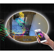 Global Led Mirror 73X93 cm Bluetoothlu Dokunmatik Tuşlu Buğu Çözücü Ledli Elips Banyo Aynası
