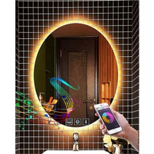 Global Led Mirror 65X85 cm Müzik Çalarlı Dokunmatik Tuşlu Buğu Yapmayan Ledli Elips Banyo Aynası