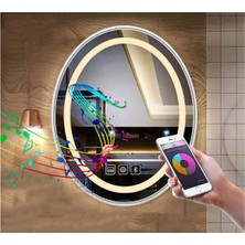 Global Led Mirror 50X70 cm Bluetoothlu Dokunmatik Tuşlu Buğu Çözücü Ledli Elips Banyo Aynası