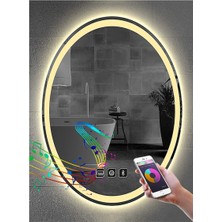 Global Led Mirror 50X70 cm Bluetoothlu Dokunmatik Tuşlu Buğu Yapmayan Ledli Elips Banyo Aynası