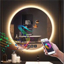 Global Led Mirror 90 cm Bluetoothlu Dokunmatik Tuşlu Buğu Yapmayan Ledli Yuvarlak Banyo Aynası