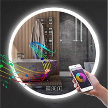 Global Led Mirror 90 cm Bluetoothlu Dokunmatik Tuşlu Buğu Yapmayan Ledli Yuvarlak Banyo Aynası