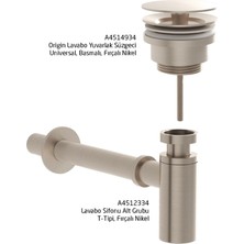 Artema Vitra Origin Lavabo Sifonu Ve Süzgeç Seti, Fırçalı Nikel