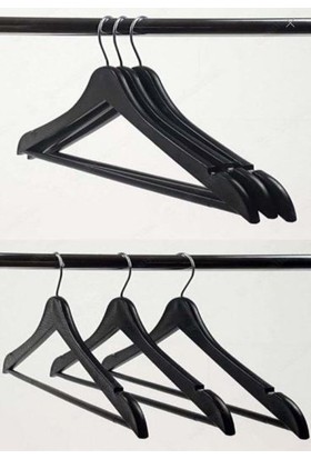 Dorcia Home 48 Adet Ahşap Görünümlü Plastik Kalite Askı, Kıyafet ve Elbise Askısı Siyah