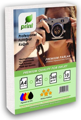 Print Brother Yazıcılar Için A4 Premium Parlak Fotoğraf Kağıdı 260GR 10 Yaprak