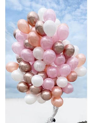 Trend Hediye Sepeti Krom Gold - Metalik Beyaz - Pembe - Rose Gold Balon 20 Adet