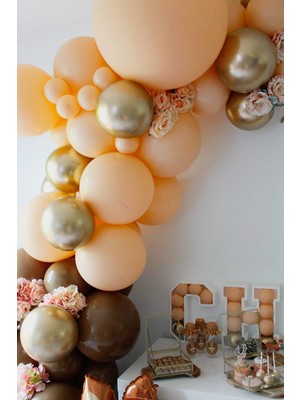 Trend Hediye Sepeti Krom Gold Pastel Somon Karamel Balon 100 Adet ve 5 M Balon Zinciri