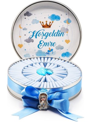 Nin Chocolate Nin Erkek Bebek Çikolatası Metal Yuvarlak Kutu Kral Tacı Baskılı (80 Adet Napoliten Çikolata)