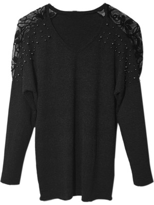 Selection by SHD V-Yaka Kolları Boncuk Detaylı Bluz