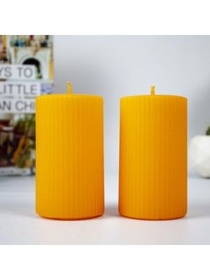 Mument Oluklu Silindir 2'li Mum Seti 10 cm Turuncu