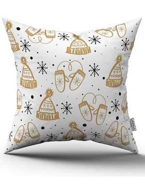 Cango Home Siyah Sarı Yılbaşı Temalı Dijital Baskılı Kırlent Kılıfı CGH855