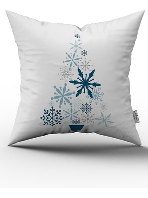 Cango Home Beyaz Mavi Yılbaşı Temalı Dijital Baskılı Kırlent Kılıfı CGH817