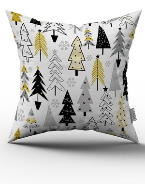 Cango Home Sarı Siyah Yılbaşı Temalı Dijital Baskılı Kırlent Kılıfı CGH819