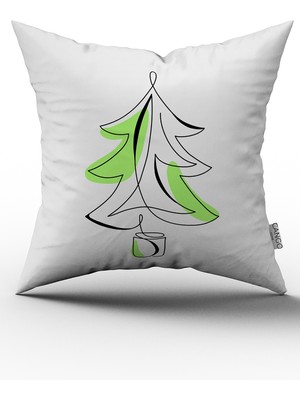 Cango Home Beyaz Yeşil Yılbaşı Temalı Dijital Baskılı Kırlent Kılıfı CGH849